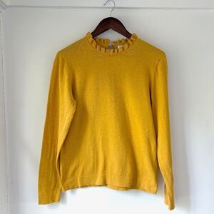 J Crew Ruffleneck 100% Cotton Sweater Maize Yellow Gold Lightweight Medium